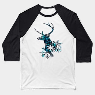 Star Pattern Christmas Deer With Snowflakes Baseball T-Shirt